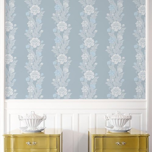 Galerie Blooming Stripe White/Blue/Beige Wallpaper Room 2