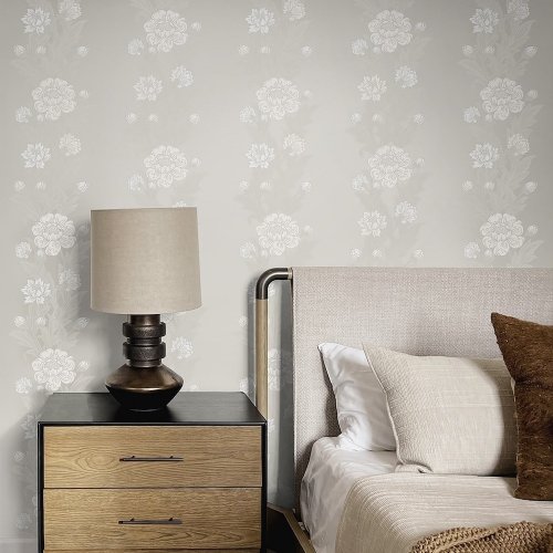 Galerie Blooming Stripe White/Beige Wallpaper Room