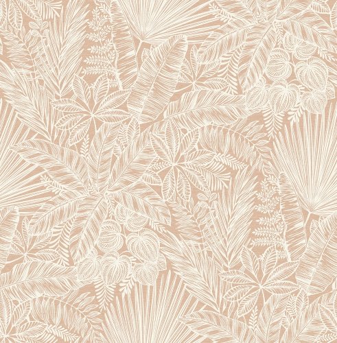 A Street Prints Vita Pink Wallpaper with tropical leaves in blush pink and cream