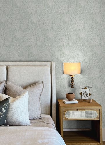 A Street Prints Vita Sage Wallpaper used in a calm living space