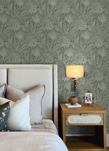 A Street Prints Vita Green Wallpaper featured in modern home décor