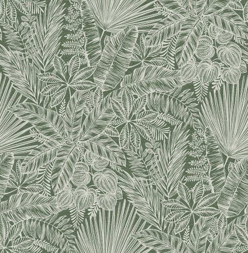 A Street Prints Vita Green Wallpaper flat image with tropical leaf pattern