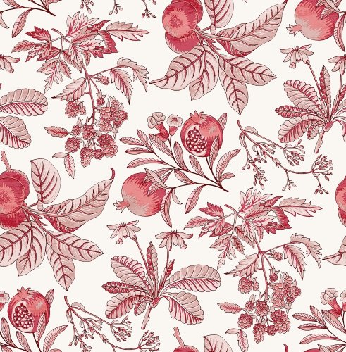 Cecilia Red wallpaper flat pattern with botanical fruit and foliage