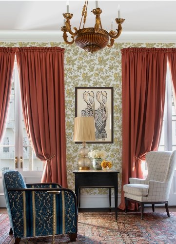 Cecilia Natural botanical wallpaper in a neutral-themed room