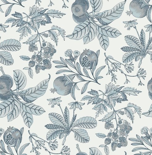 Cecilia Grey wallpaper pattern with botanical fruit and foliage
