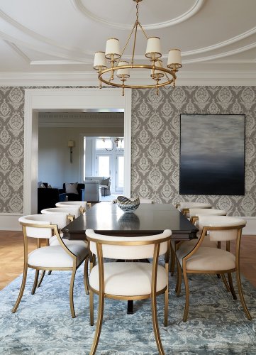 Arlie Grey wallpaper styled in a modern dining area