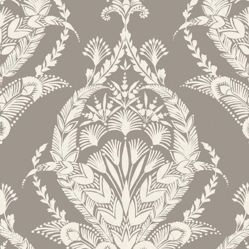 Arlie Grey wallpaper with cream folk damask on grey background
