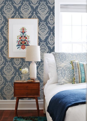 Arlie Blue wallpaper creating a striking feature wall