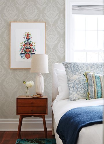 Arlie Light Grey wallpaper used to create a calm feature wall