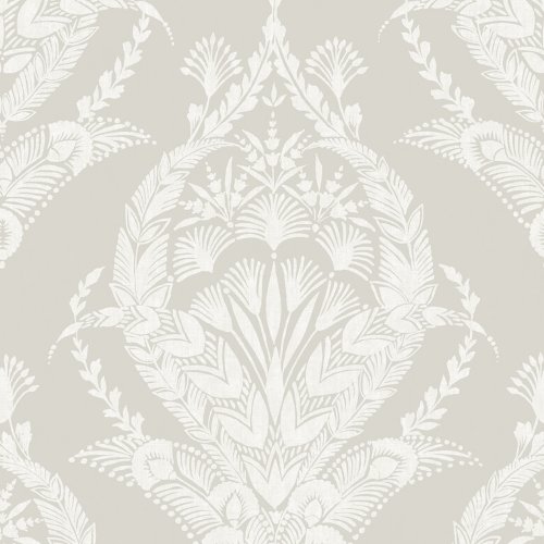 Arlie Light Grey wallpaper with cream folk damask on pale grey
