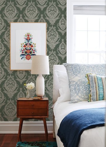 Arlie Green wallpaper adding classic folk detail to a space