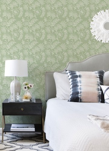  Street Prints Maeve Sage Wallpaper with white floral botanical design