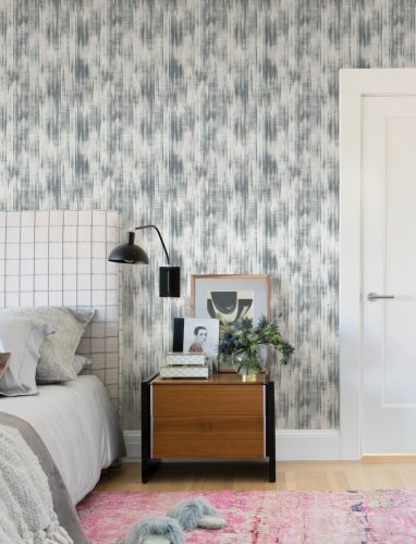 A Street Prints Marvel Blue & Grey Wallpaper used in a contemporary space, creating a calm and artistic atmosphere