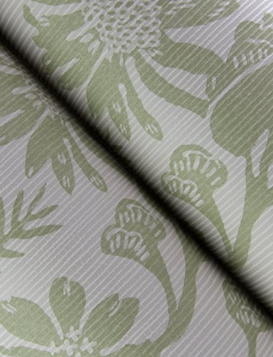 A Street Prints Jacaranda Sage Wallpaper showing delicate palm leaves, floral detailing, and a subtle vertical texture in soft green.