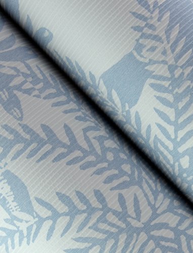 A Street Prints Jacaranda Blue Wallpaper showing botanical details with delicate blue foliage and floral elements.