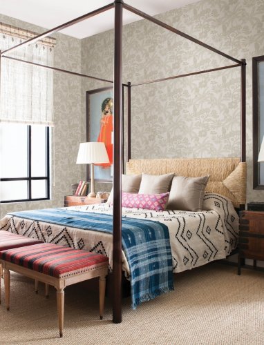 Room setting featuring A Street Prints Jacaranda Stone Wallpaper in an elegant living space.