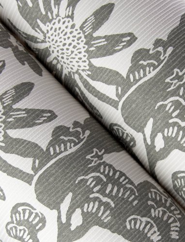 Roll shot of A Street Prints Jacaranda Charcoal Wallpaper highlighting detailed botanical design and subtle textured finish in grey tones.