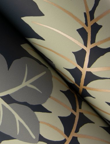 A Street Prints Caspian Charcoal Wallpaper showing intricate tiger details hidden amongst jungle leaves.