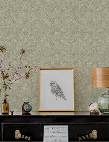 A Street Prints Gallivant Green & Natural Wallpaper featuring a subtle textured look, ideal for adding warmth to any room.