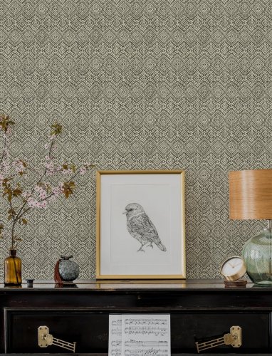 A Street Prints Gallivant Black & White Wallpaper featuring a high-contrast monochrome look, perfect for modern interiors.