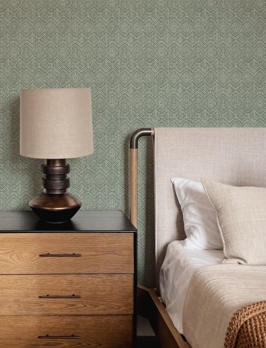 A Street Prints Gallivant Green Wallpaper with an elegant texture, ideal for creating a cosy feature wall.
