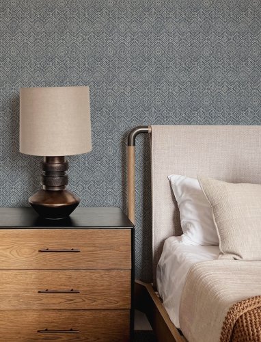 A Street Prints Gallivant Indigo Wallpaper highlighting its deep colour and intricate pattern, perfect for modern decor.