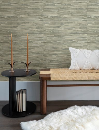 A Street Prints Exhale Green Wallpaper with a realistic fabric-inspired design, ideal for feature walls or full rooms.