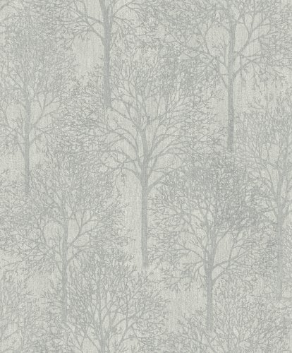 Grandeco Fabric Tree Silver Wallpaper A43801