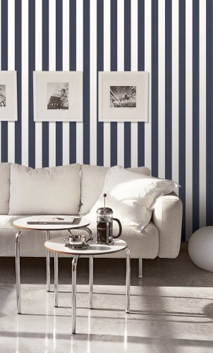 Galerie Awning Stripe Navy Wallpaper Room