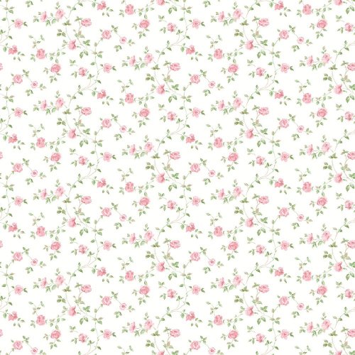 Galerie Miniatures 2 Rose Trail Pink Wallpaper with delicate pink roses and green leaves