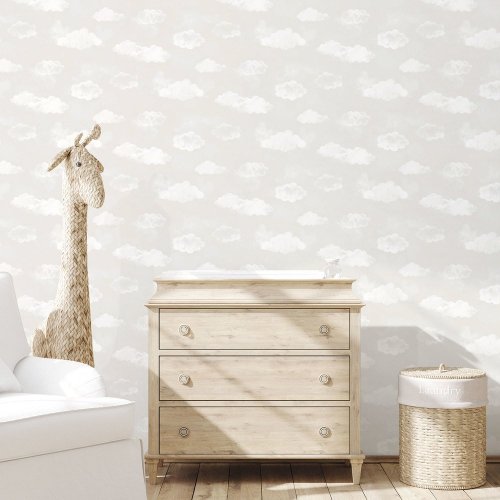 Neutral wallpaper with cloud design for children's bedrooms