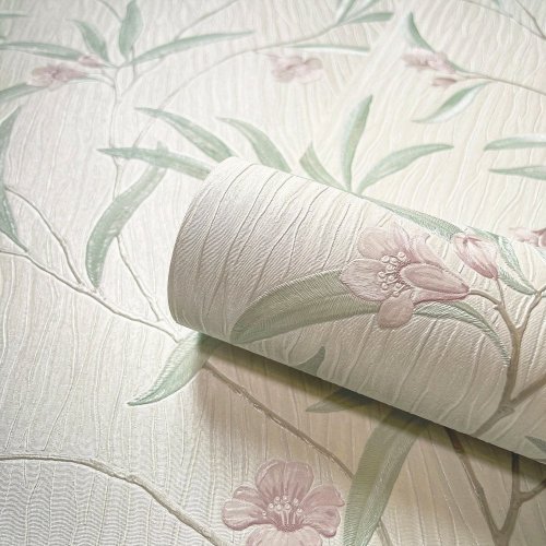 Belgravia Decor Tiffany Floral White Sage Heather Wallpaper Roll