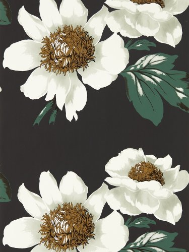 Paeonia Black Earth, Fig Leaf and Gold Wallpaper Long