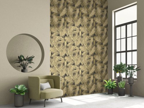 Ugepa Llana Leaf Black/Gold Wallpaper J98202