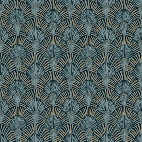 Grandeco Deco Fan Deep Teal Wallpaper JF3001