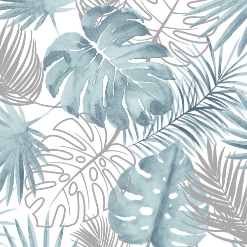 L60401 Tropical Leaves wallpaper in blue