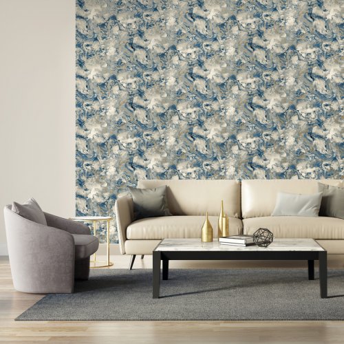 L79801 Liquid Marble wallpaper in blue and gold