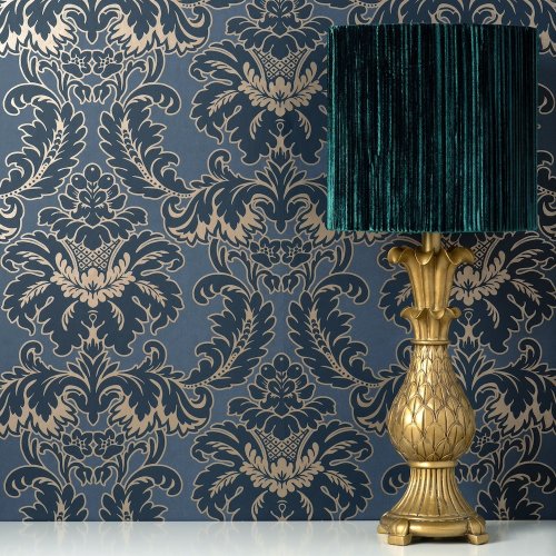 Crown Damask Blue Wallpaper Room