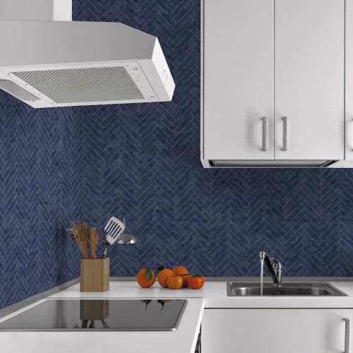 Contour Antibac Marble Chevron Tile Navy Wallpaper 112645