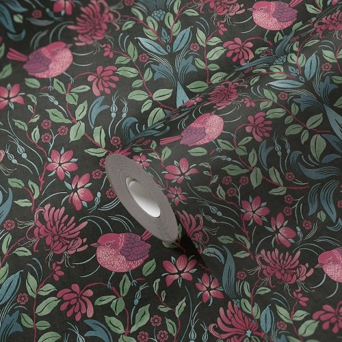 Galerie Floral Bird Motif Black Roll