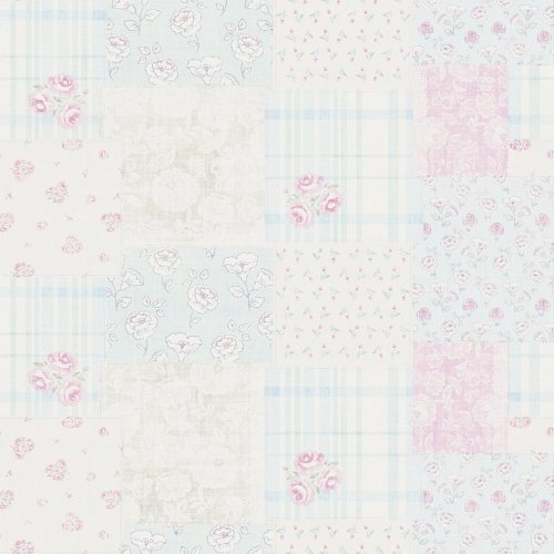 Galerie Patchwork Vintage Floral Motif Blue / Grey / Pink Wallpaper