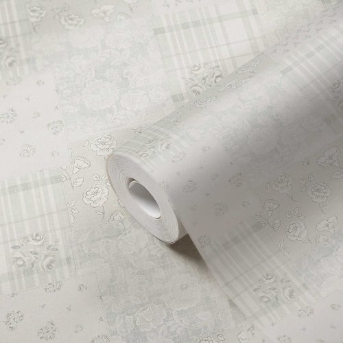 Galerie Patchwork Vintage Floral Motif Blue / Grey / Pink Wallpaper Roll