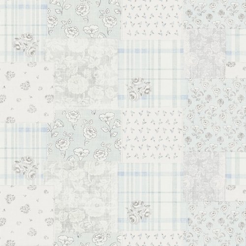 Galerie Patchwork Vintage Floral Motif Blue / Grey / White Wallpaper