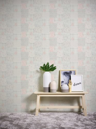 Galerie Patchwork Vintage Floral Motif Grey / Pink / White Wallpaper Room 3