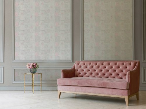 Galerie Patchwork Vintage Floral Motif Grey / Pink / White Wallpaper Room 2