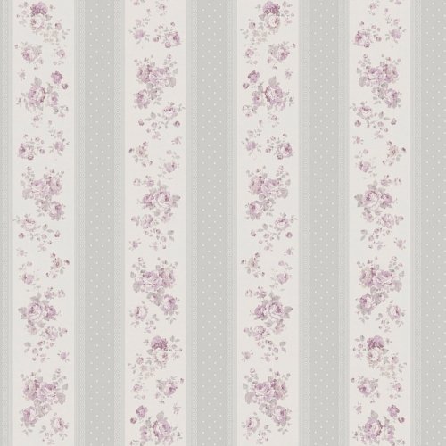 Galerie Vintage Rose Stripe Motif Silver Grey Wallpaper