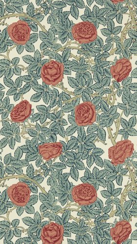 Morris & Co Rambling Rose Emery Blue & Spring Thicket Wallpaper Long