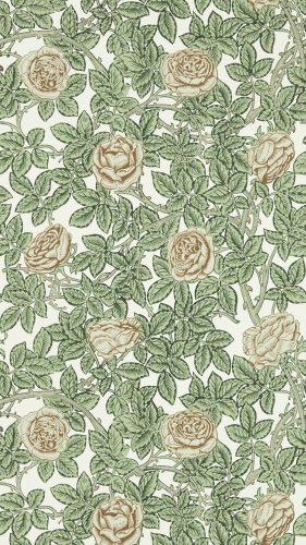 Morris & Co Rambling Rose Leafy Arbour & Pearwood Wallpaper Long