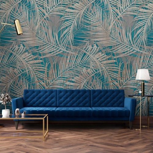 Grandeco Palm Fever Blue Wall Mural