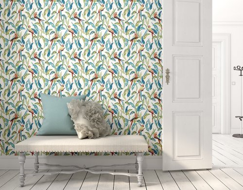 ohpopsie Parrot Wilderness White Wallpaper WLD53116W
